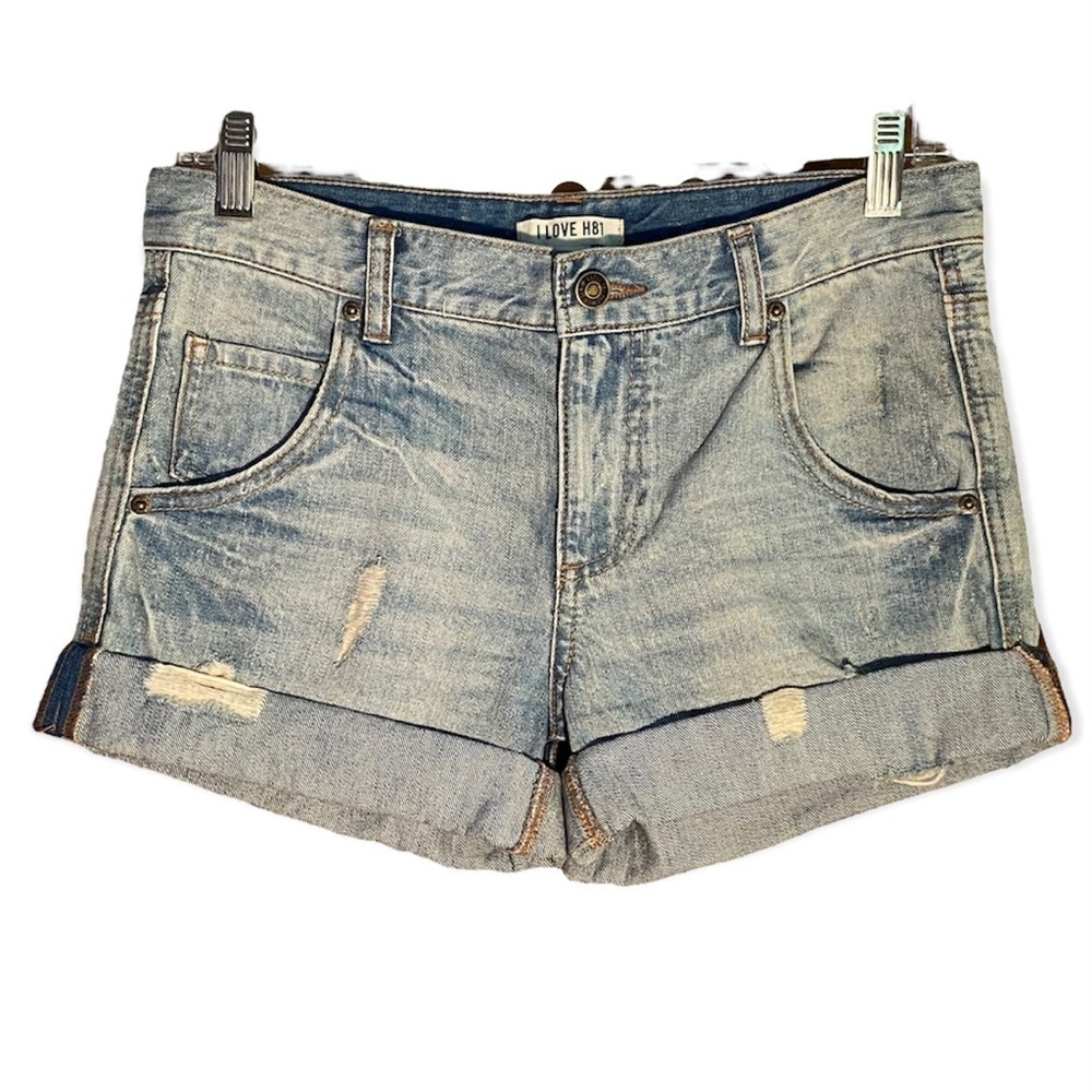 Forever 21 I Love H81 Cuffed Distressed Denim Jeans Shorts Size 26 NWT